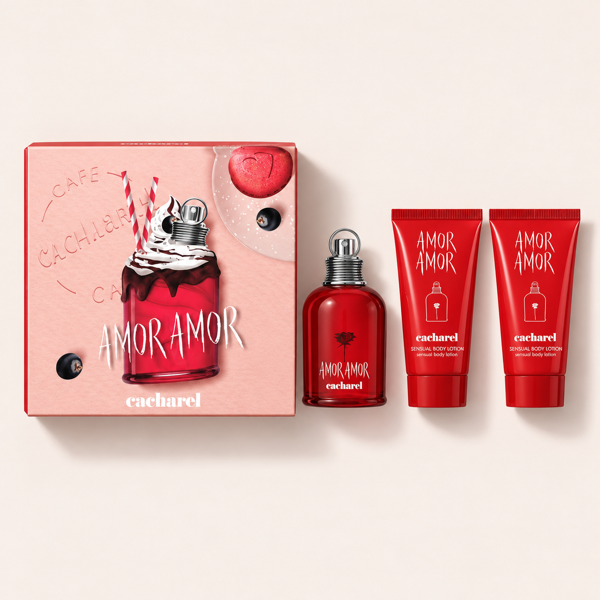Cacharel Amor Amor, dárkový set s toaletní vodou 50 ml a dvěma tělovými mléky po 50 ml – MrRizz