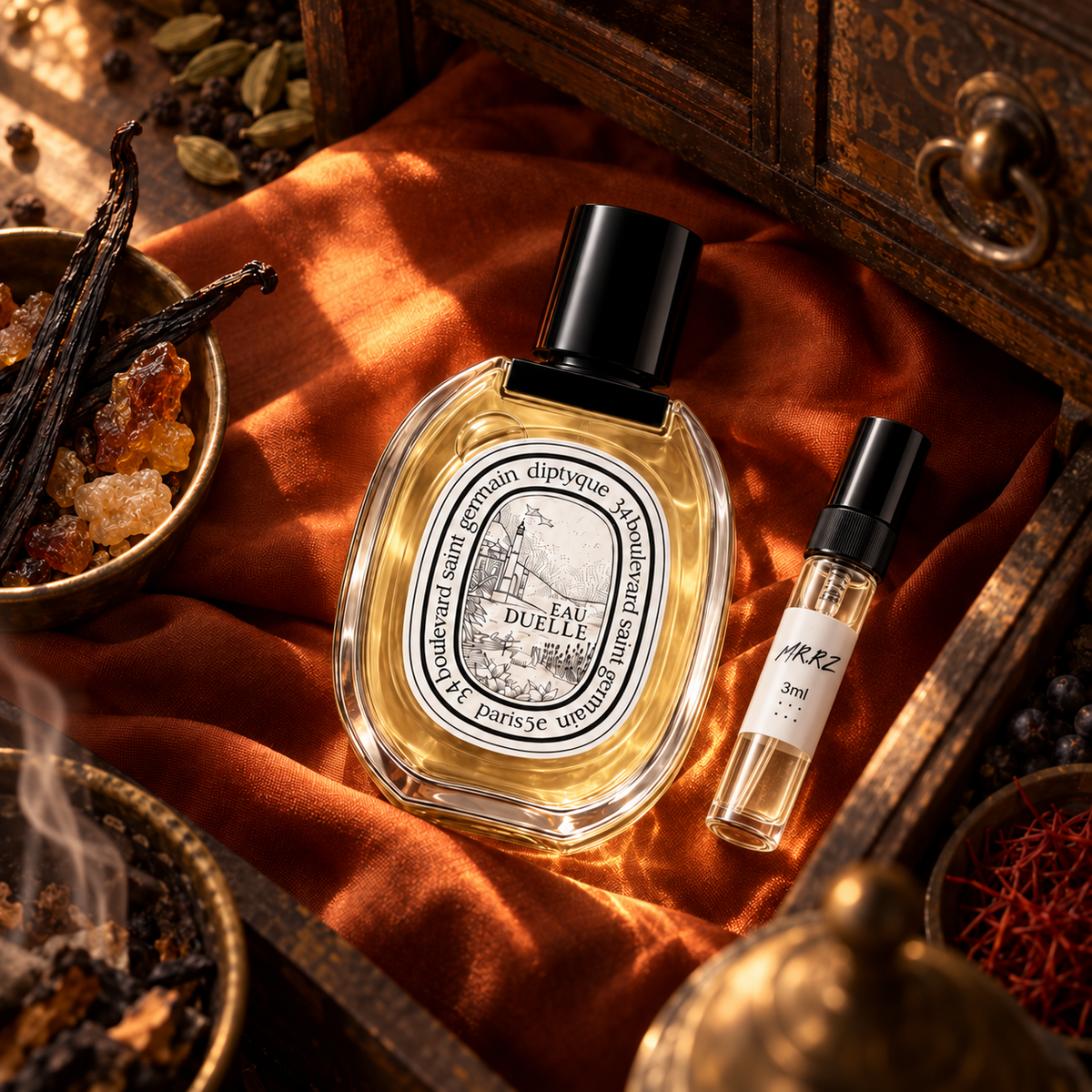 Diptyque Eau Duelle EDT – původní prostředí s lahvičkou vzorku MrRizz