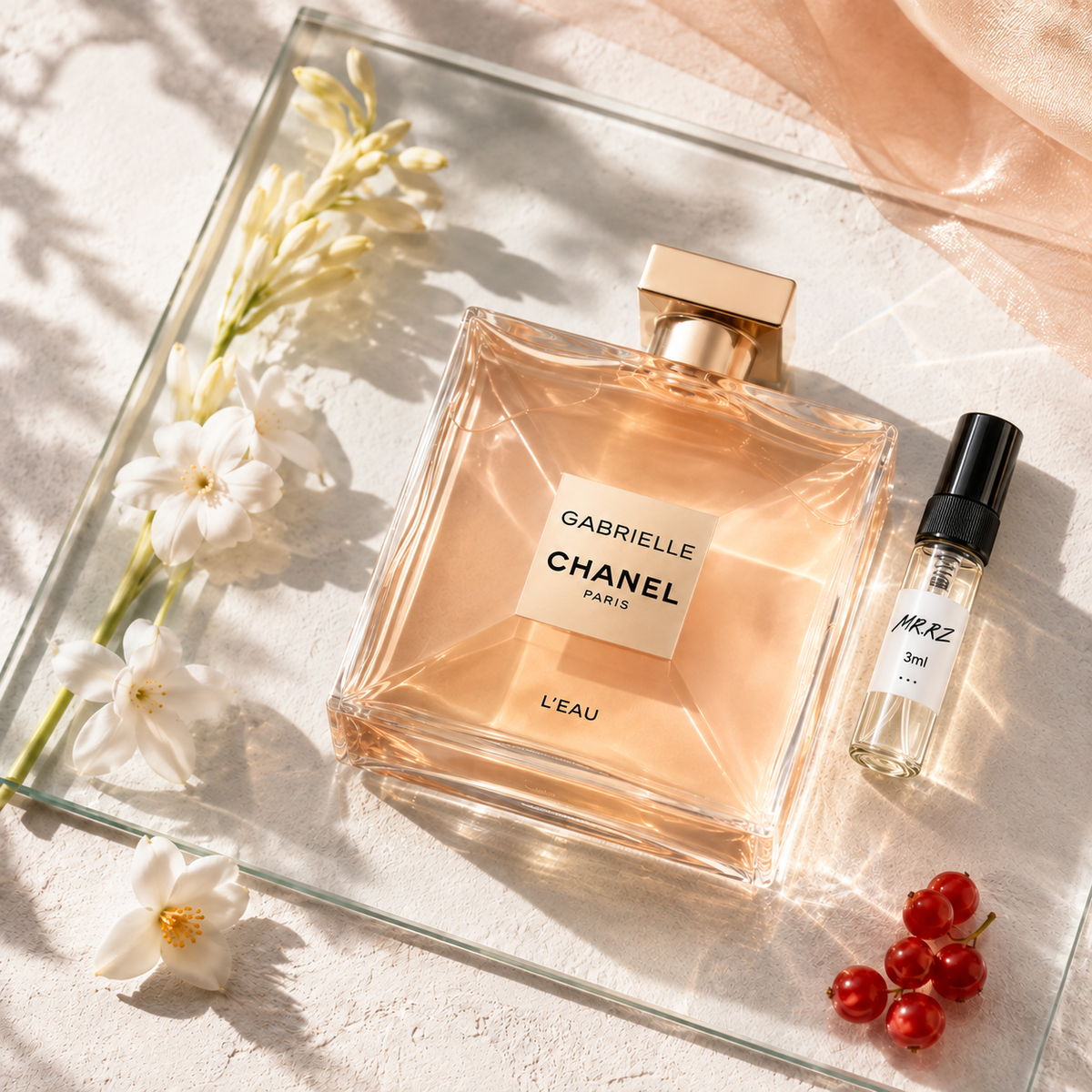 Chanel Gabrielle L'Eau – původní prostředí s lahvičkou vzorku MrRizz