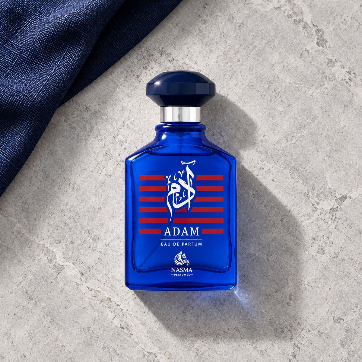 Nasma Adam 100 ml – parfém v prostředí, pohled shora s bočním stínem