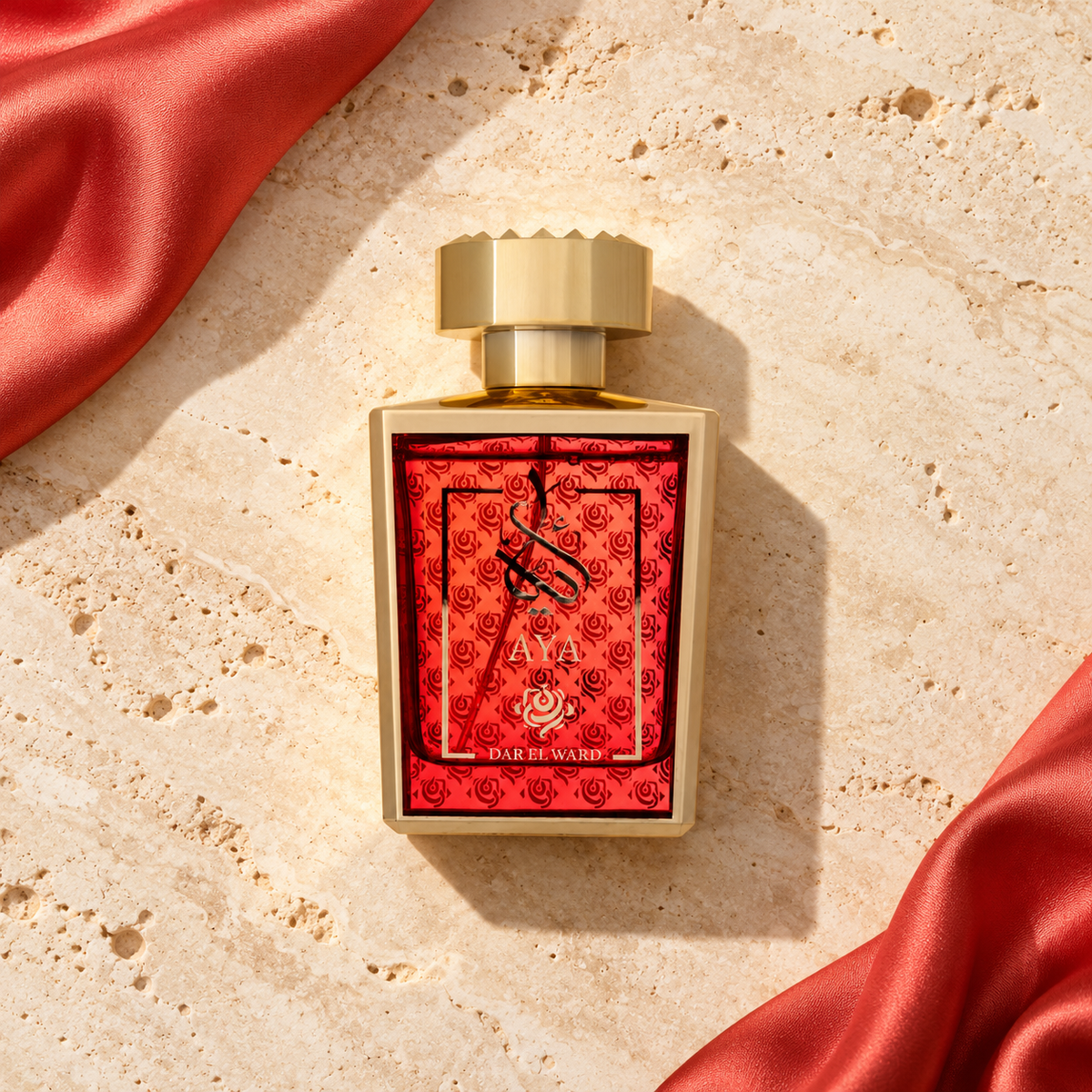 Dar El Ward Aya EDP 100 ml – parfém v prostředí, pohled shora s bočním stínem
