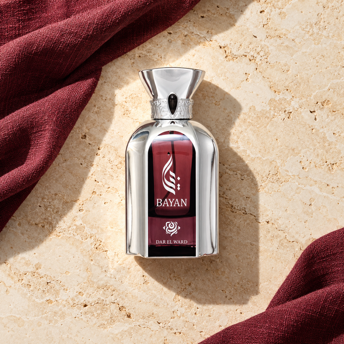 Dar El Ward Bayan EDP 100 ml – parfém v prostředí, pohled shora s bočním stínem