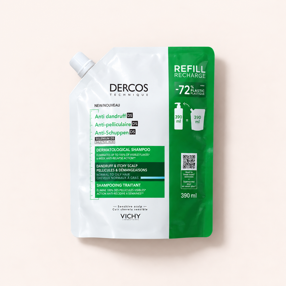 Vichy Dercos Anti-Dandruff šampon pro normální až mastné vlasy, náhradní náplň 390 ml – MrRizz