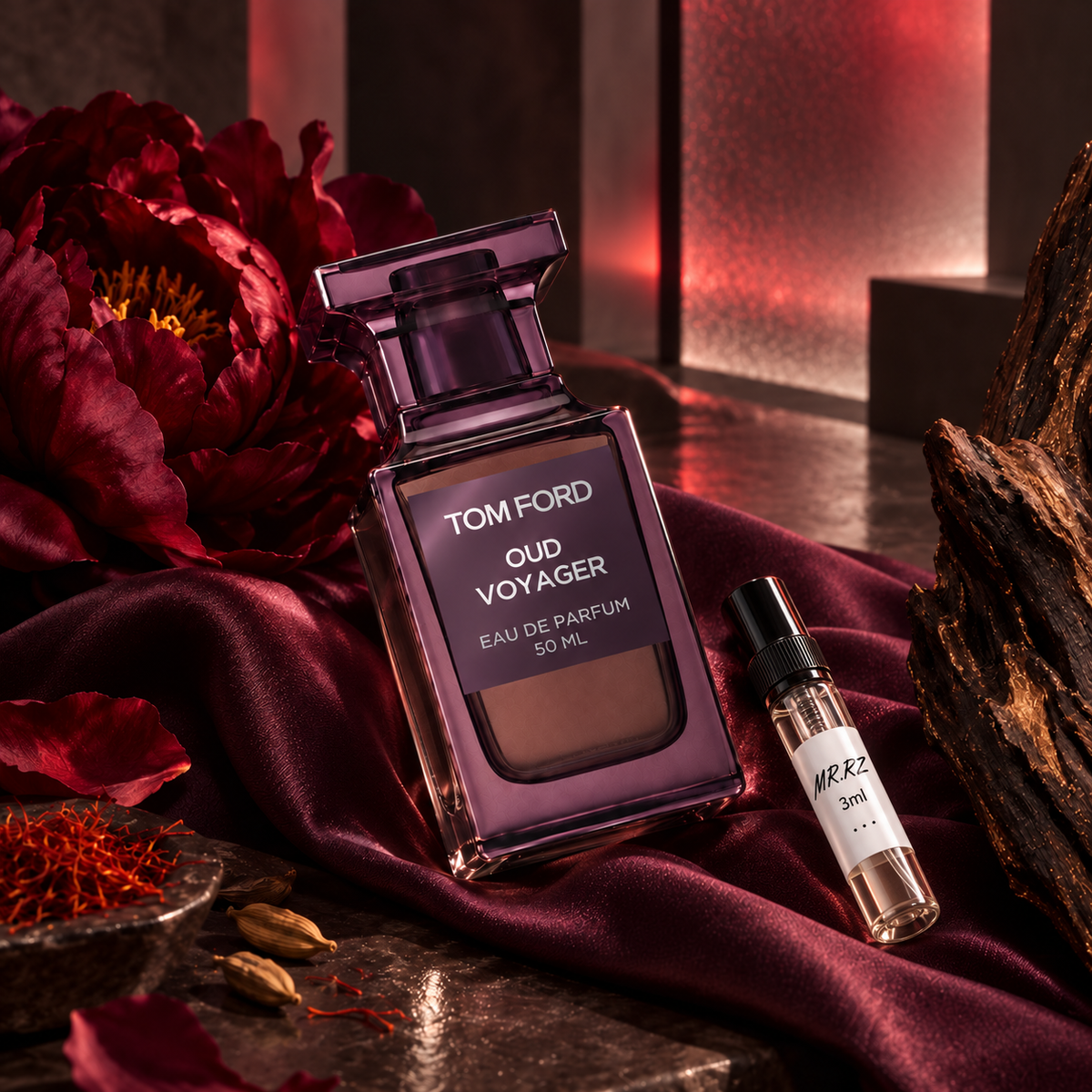 Tom Ford Oud Voyager – původní prostředí s lahvičkou vzorku MrRizz