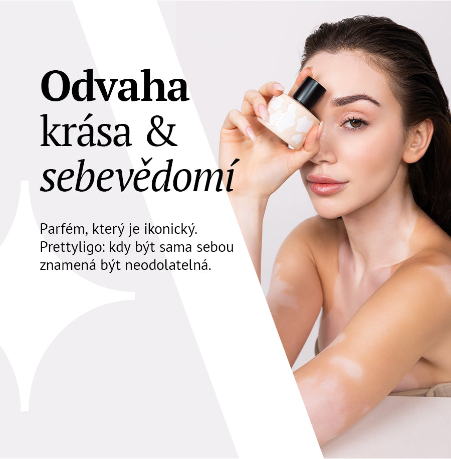 Reklamní banner Prettyligo s ženou, flakonem a heslem Odvaha, krása a sebevědomí – MrRizz