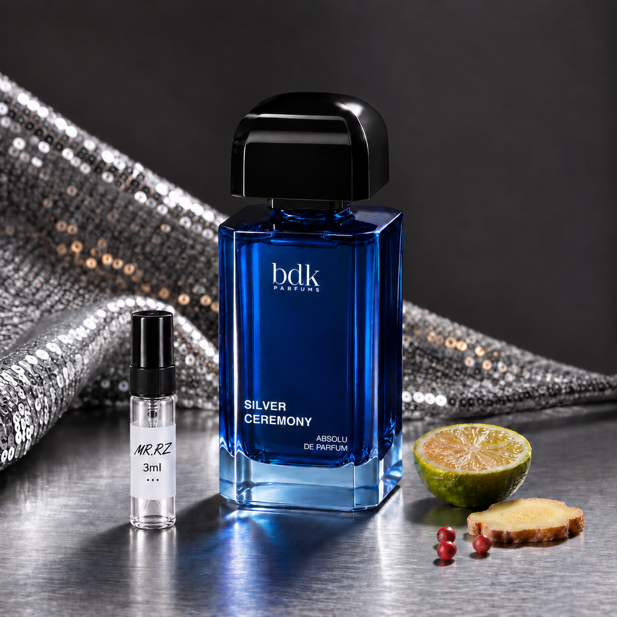 BDK Parfums Silver Ceremony – původní prostředí s lahvičkou vzorku MrRizz