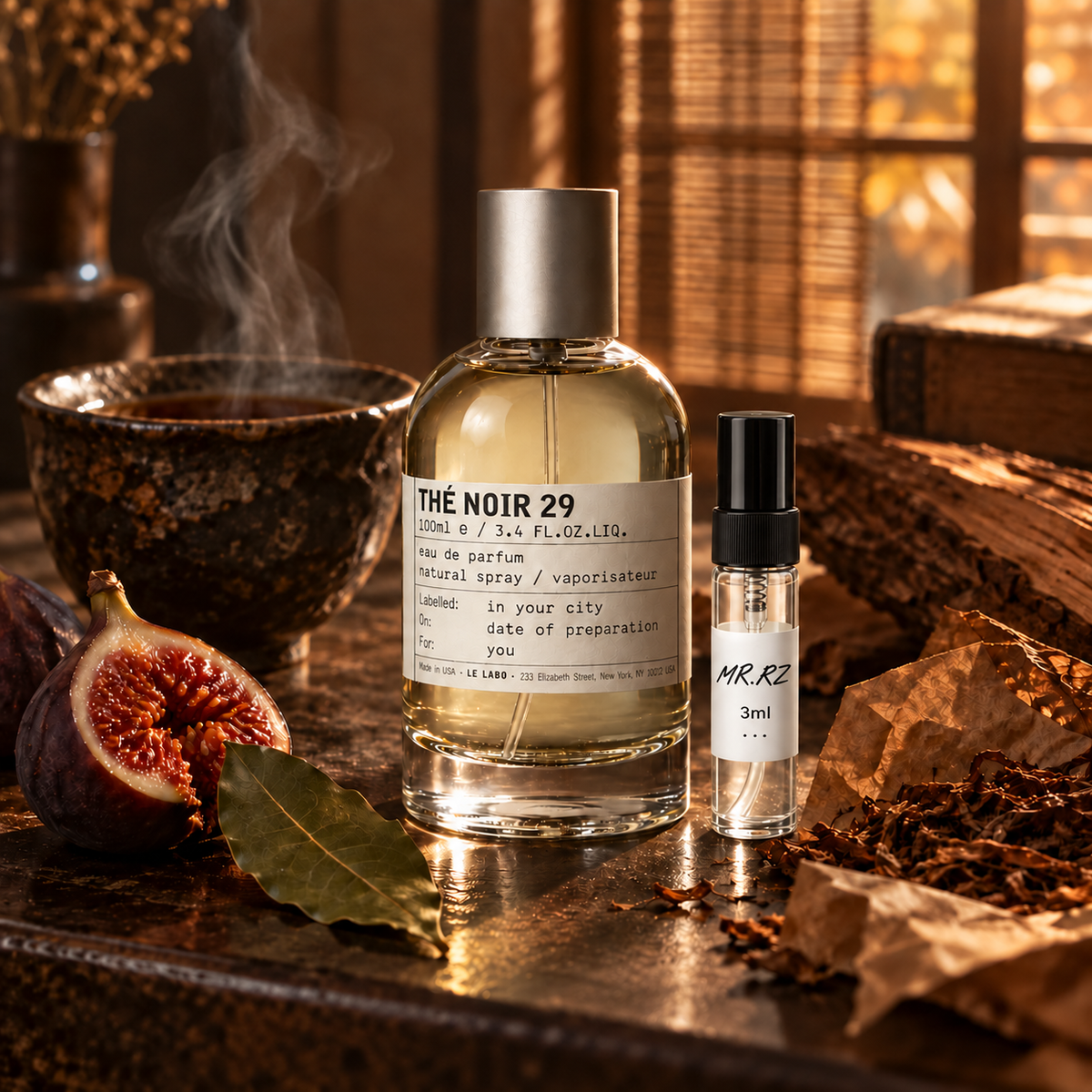 Le Labo Thé Noir 29 – původní prostředí s lahvičkou vzorku MrRizz