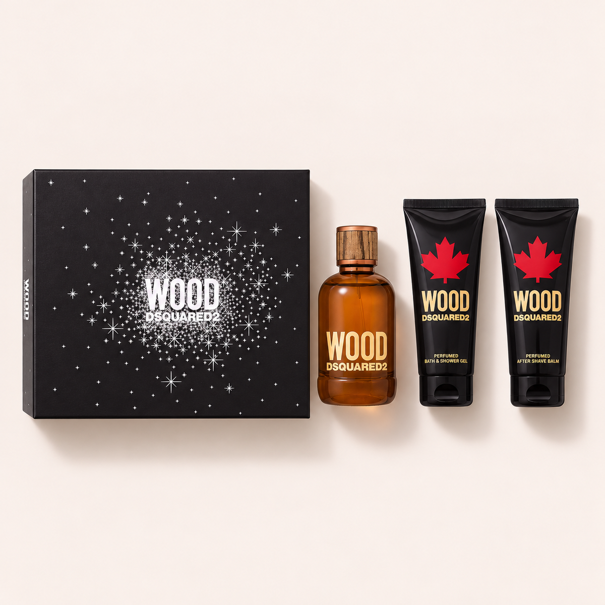 Dsquared2 Wood dárková sada 100 ml + sprchový gel 100 ml + balzám po holení 100 ml – MrRizz