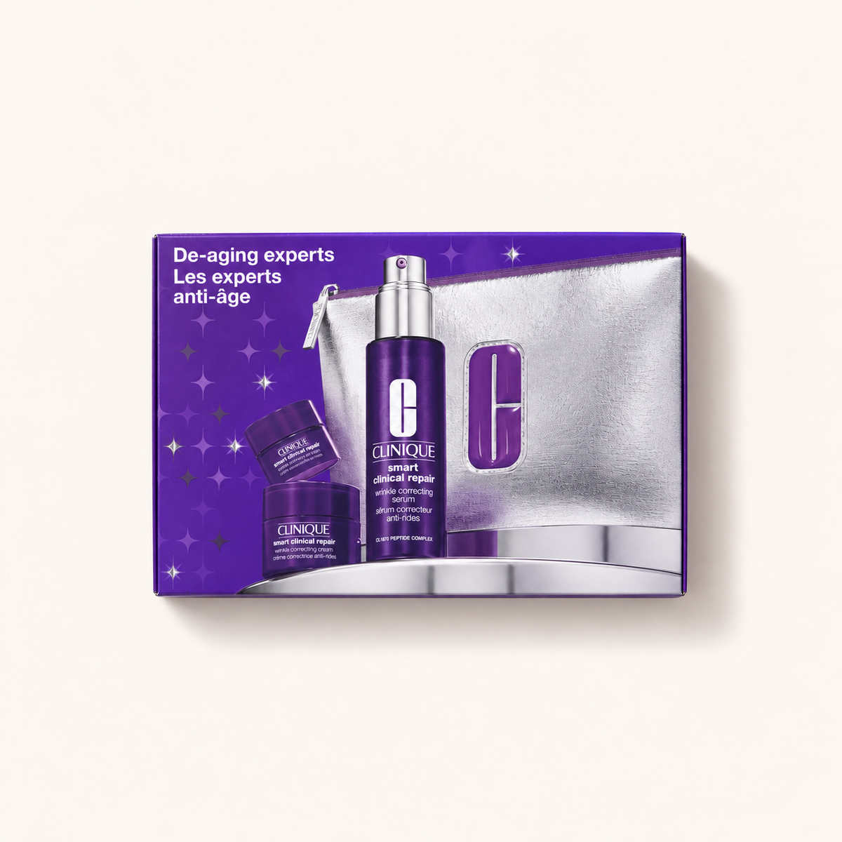 Clinique Smart Clinical Repair dárková sada sérum 50 ml, krém 15 ml, oční krém 5 ml a kosmetická taštička – MrRizz