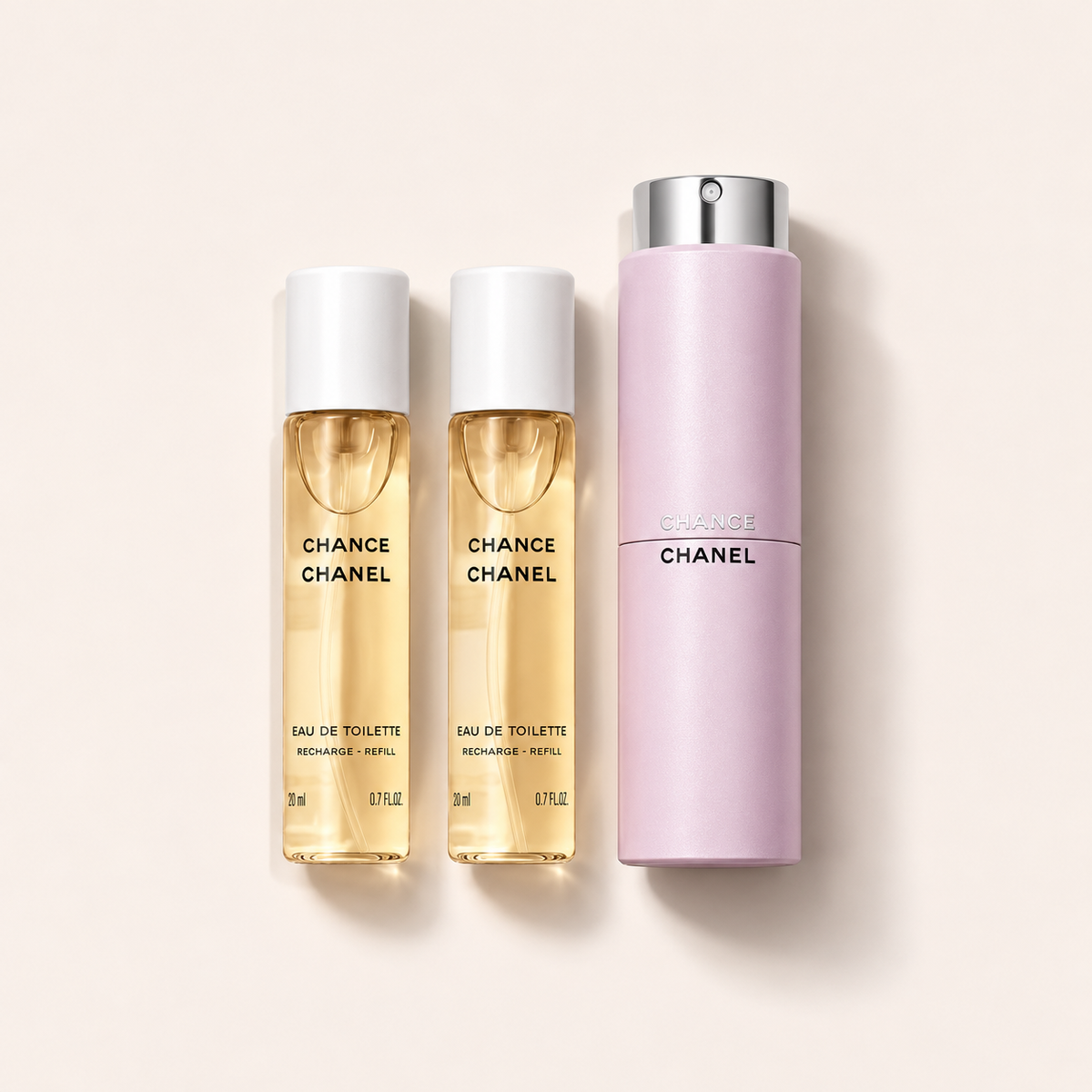 Chanel Chance, toaletní voda Twist and Spray 3 × 20 ml, pouzdro a dvě náplně – MrRizz