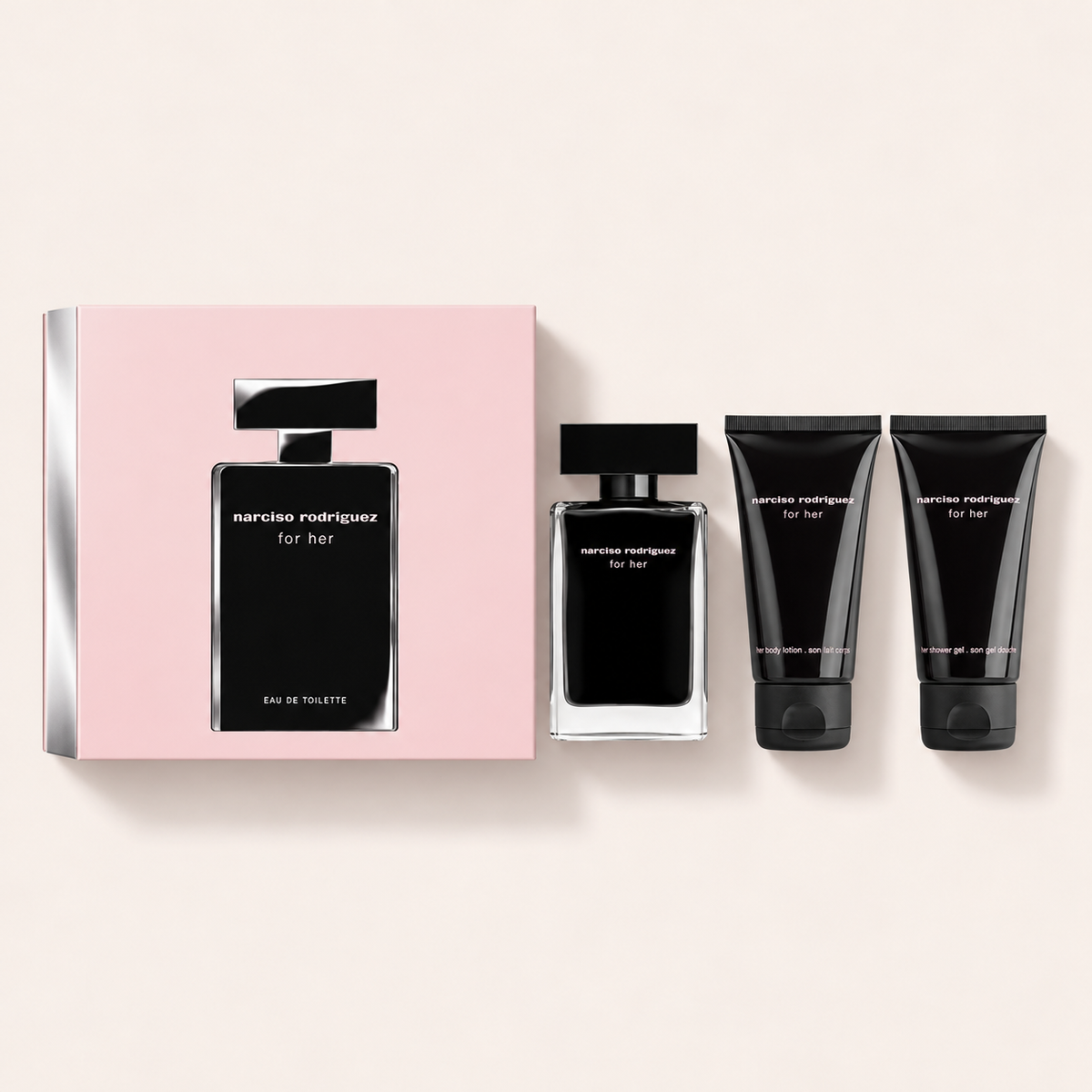 Dárkový set Narciso Rodriguez For Her EDT 50 ml, tělové mléko 50 ml a sprchový gel 50 ml – MrRizz