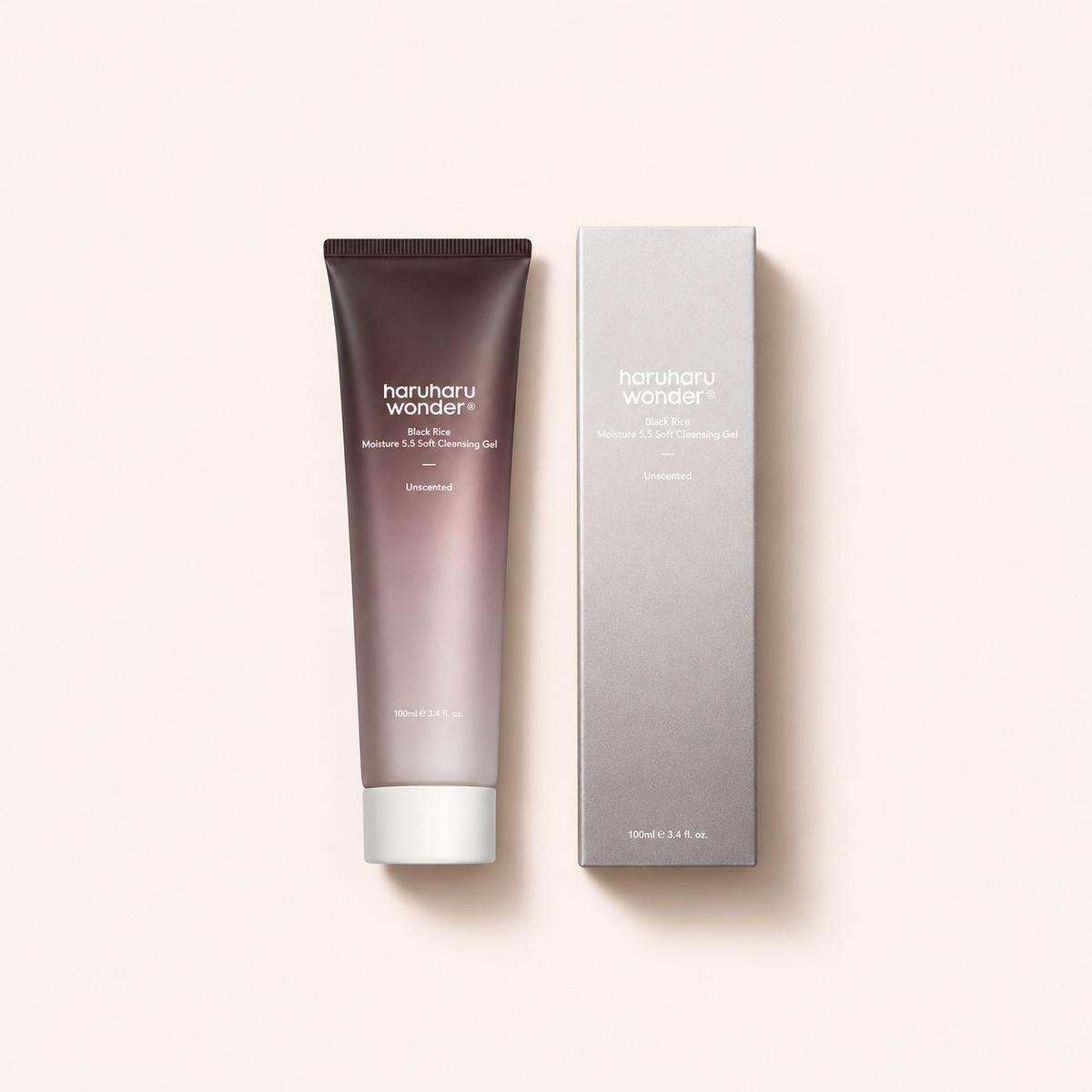 HaruHaru Wonder Black Rice Moisture 5.5 Soft Cleansing Gel 100 ml – výrobek s odpovídajícím obalem vleže – MrRizz