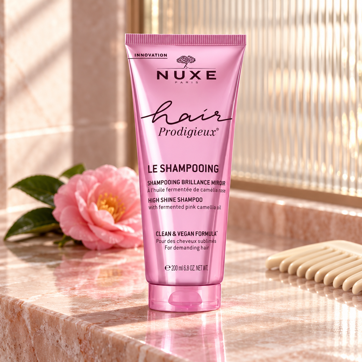 NUXE Hair Prodigieux High Shine Shampoo 200 ml – atmosférická fotografie – MrRizz