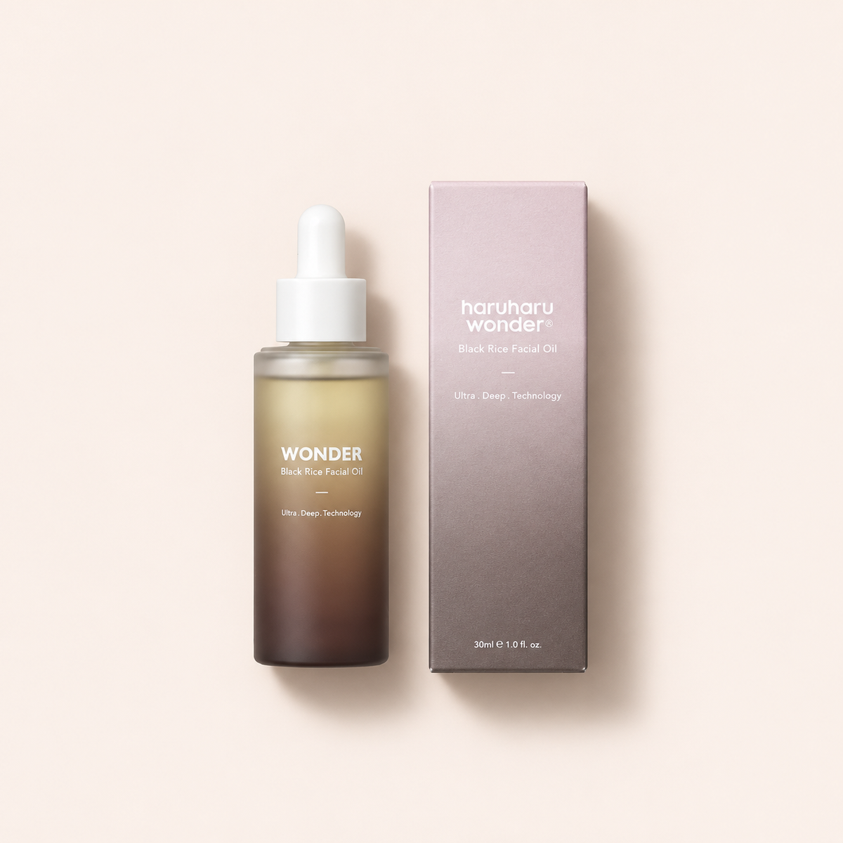 HaruHaru Wonder Black Rice Facial Oil 30 ml – výrobek s odpovídajícím obalem vleže – MrRizz