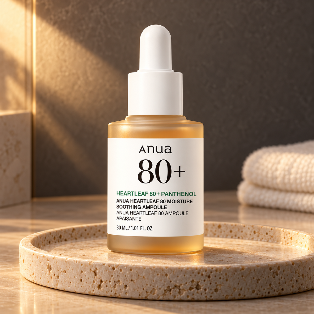 Anua Heartleaf Soothing Ampoule 30 ml v prostředí večerní péče – MrRizz