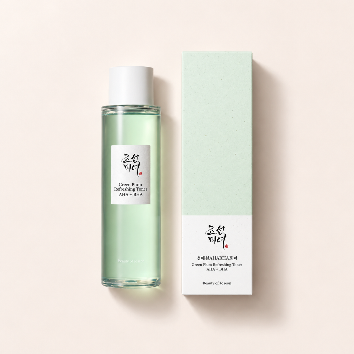 Beauty of Joseon Green Plum Refreshing Toner AHA + BHA 150 ml s krabičkou, pohled shora – MrRizz