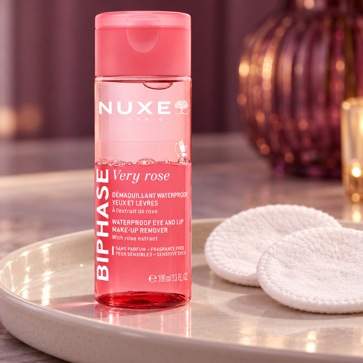NUXE Very Rose Biphase Waterproof Eye and Lip Make-up Remover 100 ml – atmosférická fotografie – MrRizz